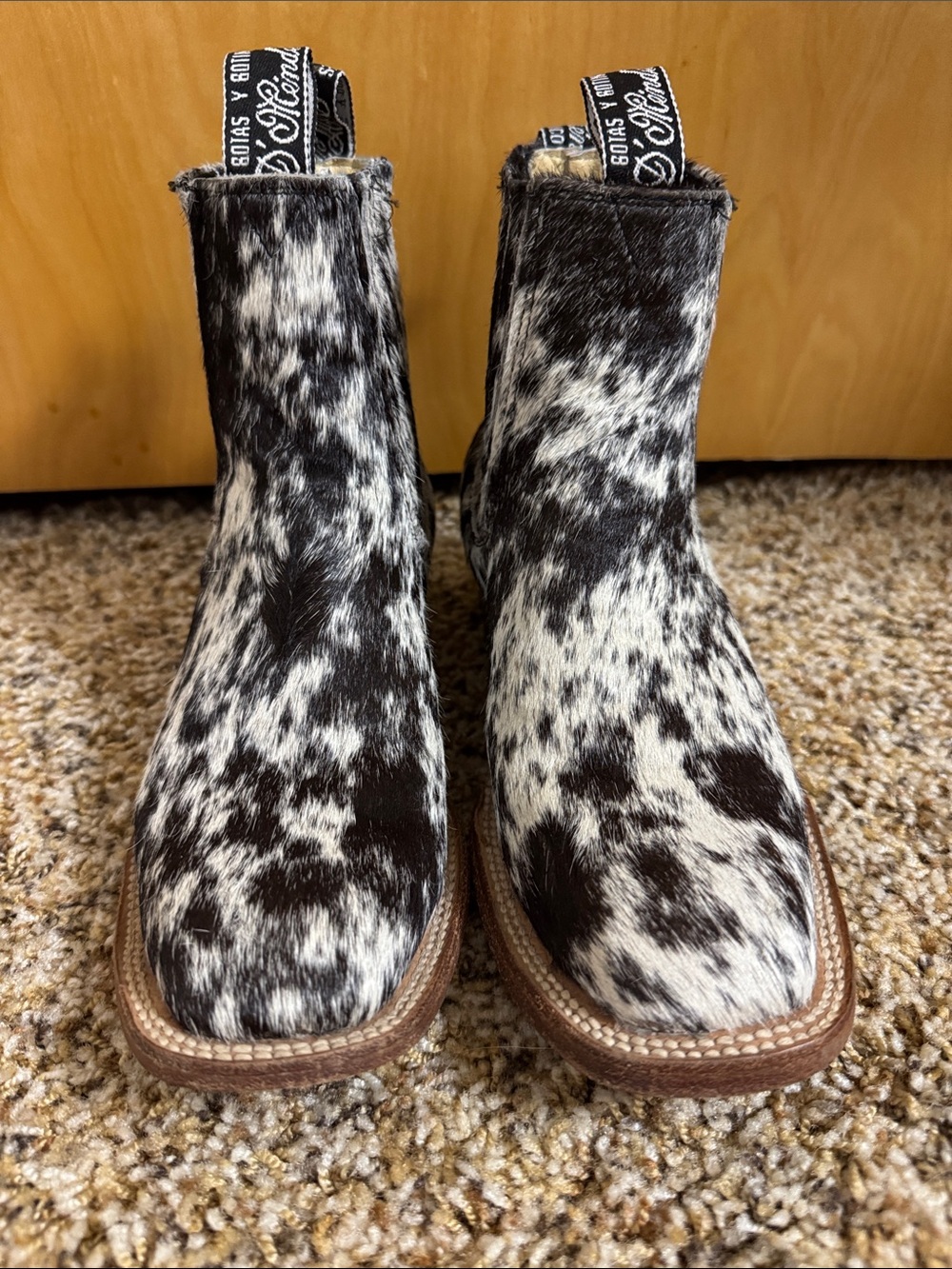 D’Mendez Black & White Speckled Hair-On Cowhide Ankle Boots